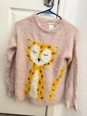 ZARA pink mohair sweater with yellow giraffe patter